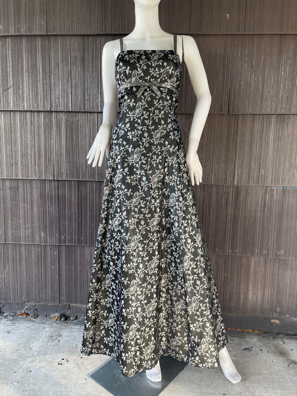 🔥90s Y2K Bari Jay Brocade Taffeta Butterfly Black Silver Fairy Whimsigoth Dress